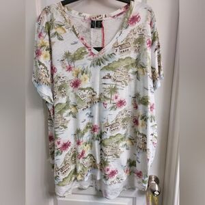 NWT Cynthia Rowley Size 3X Shirt Island VillageTropical Tee Pullover Tunic